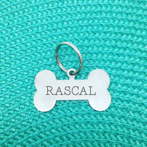 Personalised Dog Tag - Double Sided Bone Shaped Dog Tag (for large dogs) - Rascal Design