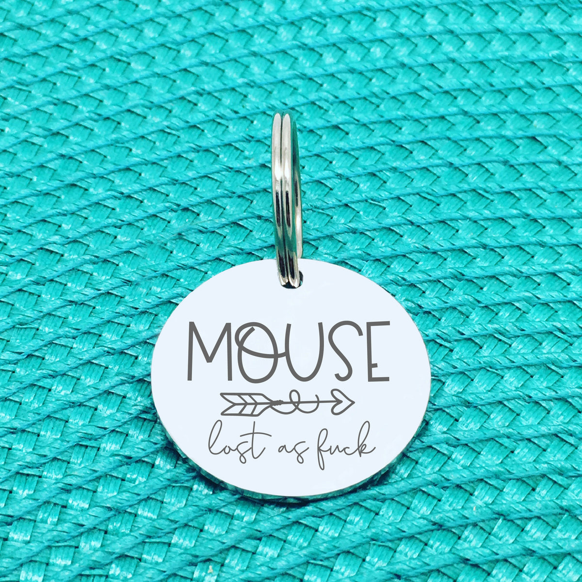 Personalised Pet Tag, 'Lost as Fuck' Arrow Design (Personalised Custom Engraved Dog Tag)