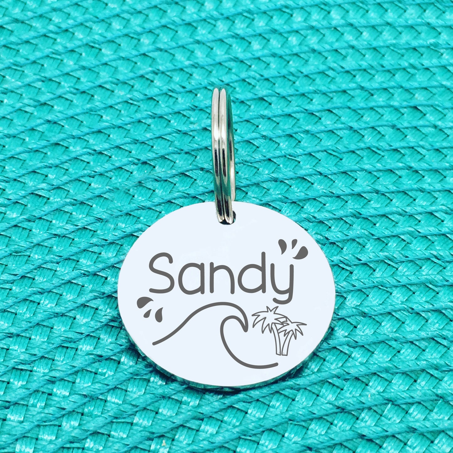 Engraved Personalised Pet Tag, Beachy Vibes Design (Personalised Custom Engraved Dog Tag)
