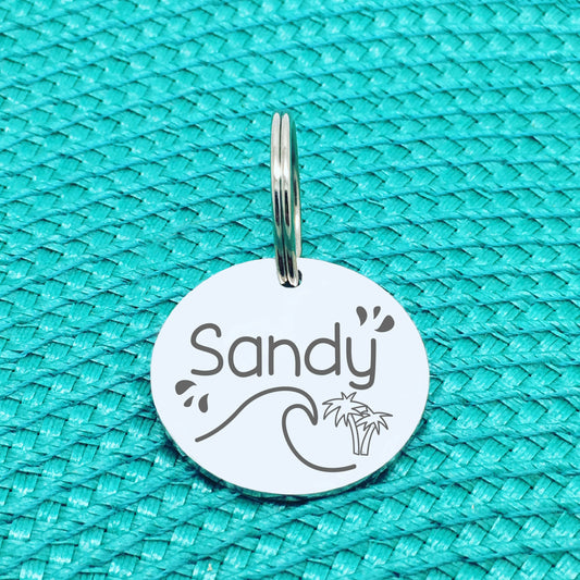 Engraved Personalised Pet Tag, Beachy Vibes Design (Personalised Custom Engraved Dog Tag)