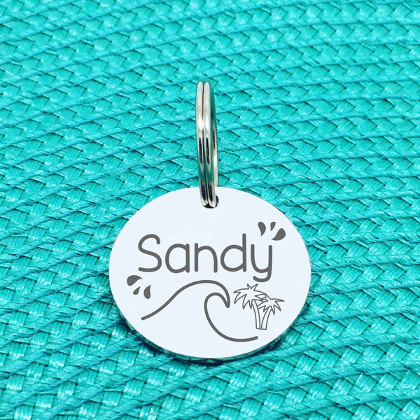 Engraved Personalised Pet Tag, Beachy Vibes Design (Personalised Custom Engraved Dog Tag)