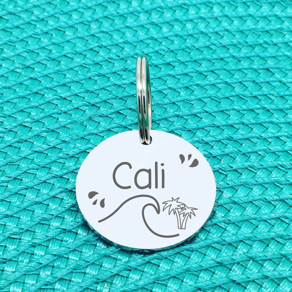 Engraved Personalised Pet Tag, Beachy Vibes Design (Personalised Custom Engraved Dog Tag)