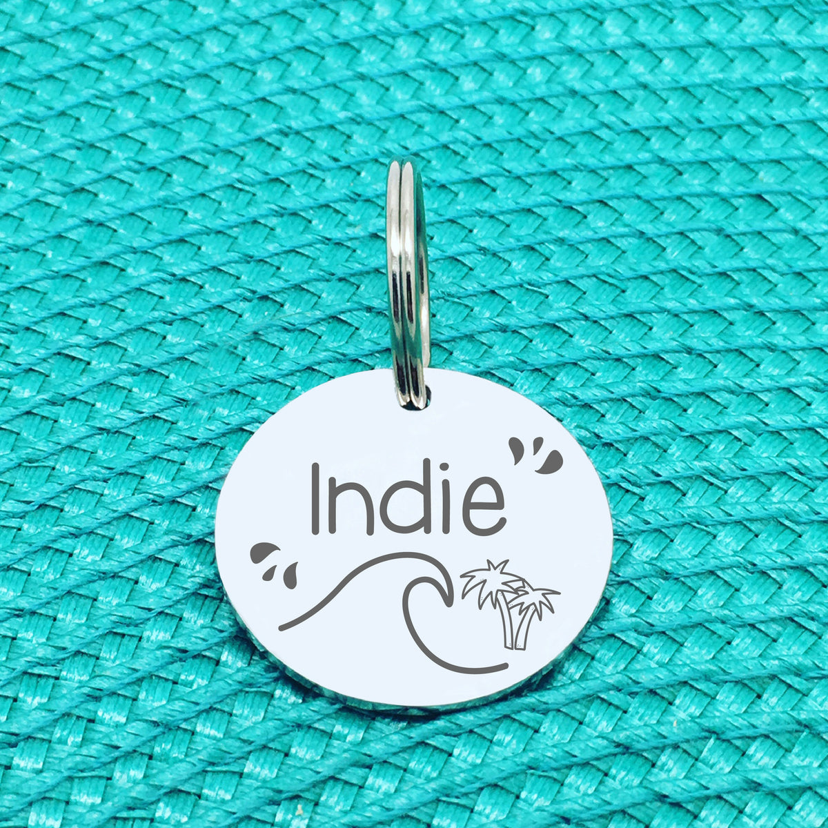 Engraved Personalised Pet Tag, Beachy Vibes Design (Personalised Custom Engraved Dog Tag)