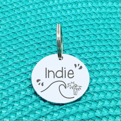 Engraved Personalised Pet Tag, Beachy Vibes Design (Personalised Custom Engraved Dog Tag)