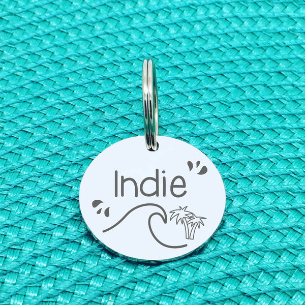 Engraved Personalised Pet Tag, Beachy Vibes Design (Personalised Custom Engraved Dog Tag)