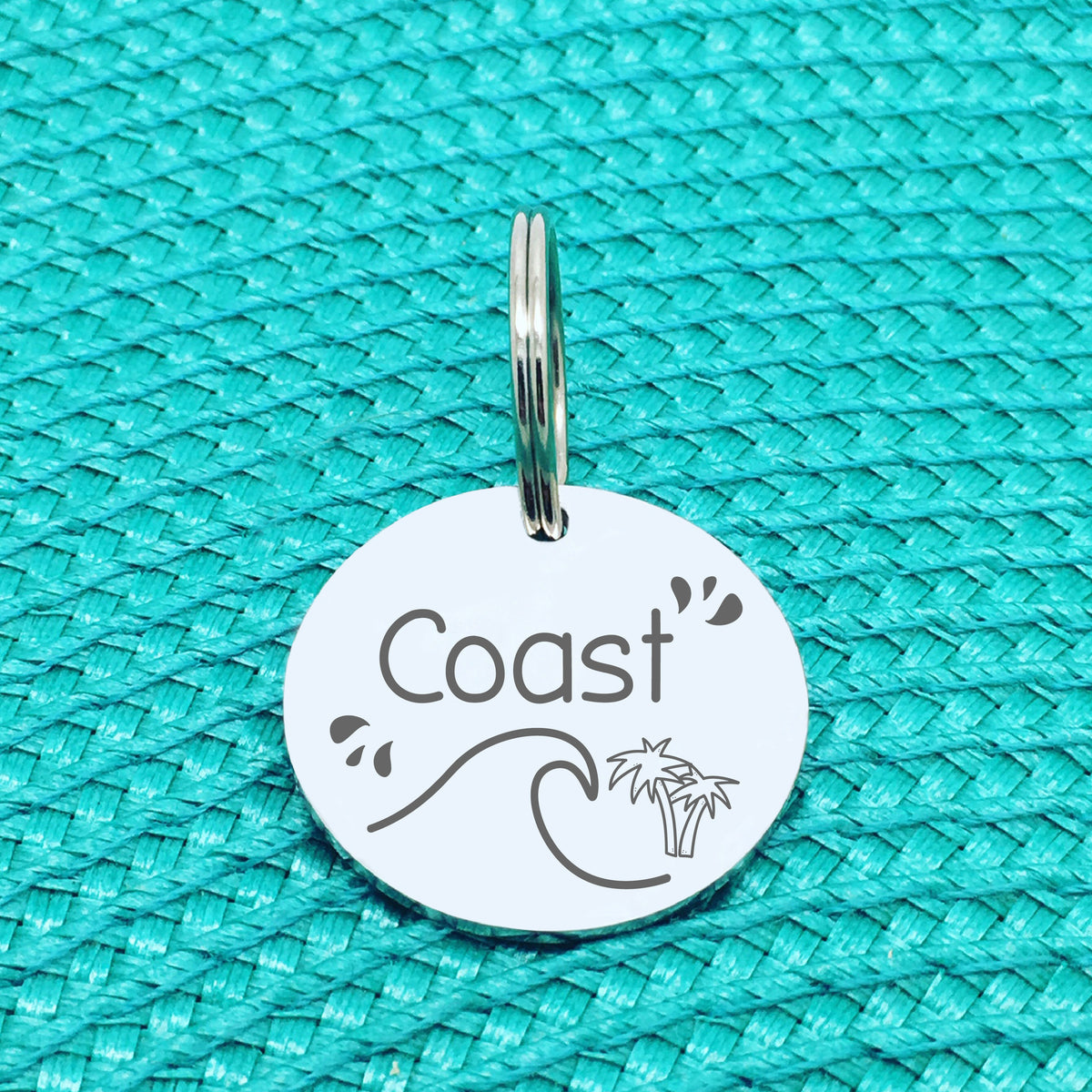 Engraved Personalised Pet Tag, Beachy Vibes Design (Personalised Custom Engraved Dog Tag)