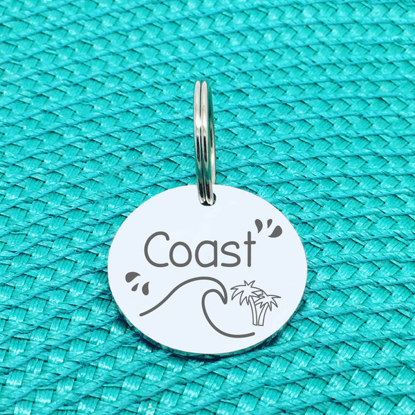 Engraved Personalised Pet Tag, Beachy Vibes Design (Personalised Custom Engraved Dog Tag)