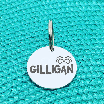 Engraved Personalised Pet Tag, Gilligan Paw Print Design (Personalised Custom Engraved Dog Tag)