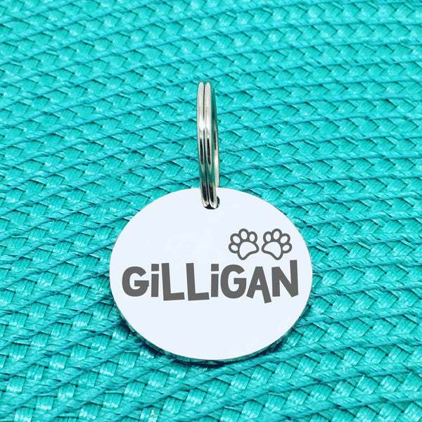 Engraved Personalised Pet Tag, Gilligan Paw Print Design (Personalised Custom Engraved Dog Tag)