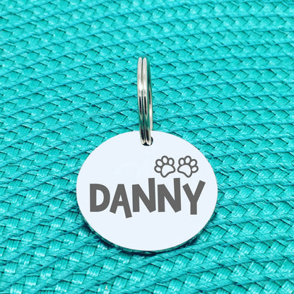 Engraved Personalised Pet Tag, Gilligan Paw Print Design (Personalised Custom Engraved Dog Tag)