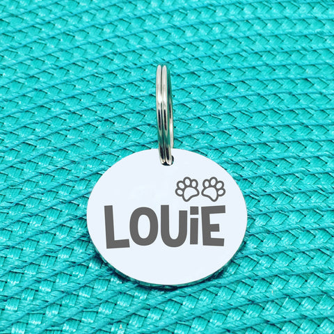 Engraved Personalised Pet Tag, Gilligan Paw Print Design (Personalised Custom Engraved Dog Tag)