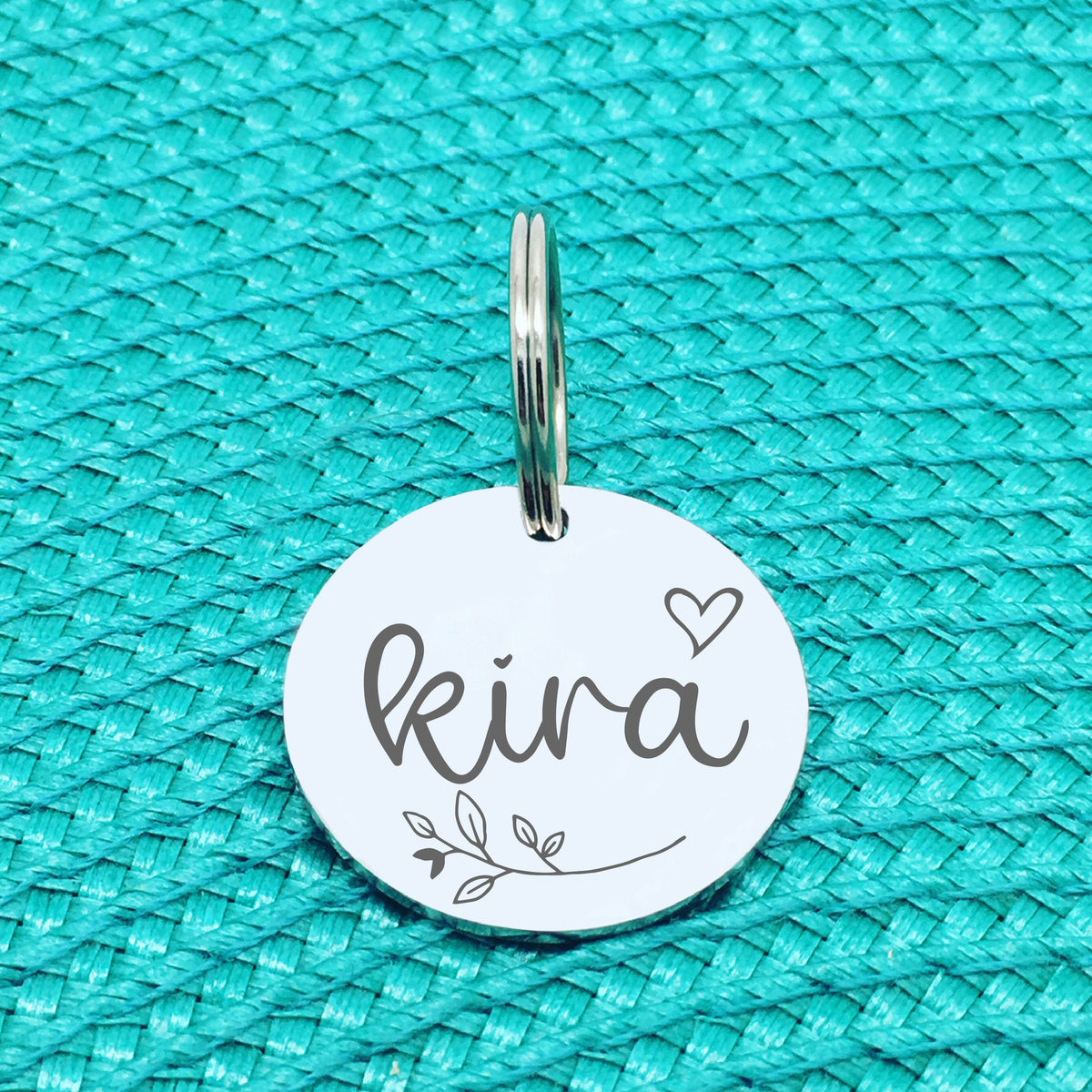 Engraved Personalised Pet Tag, Lady Design With Branch & Heart (Personalised Custom Engraved Dog Tag)