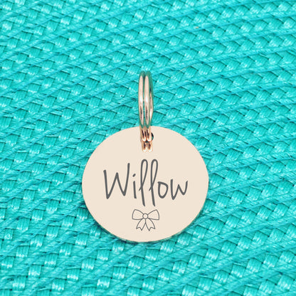 Rose Gold Personalised Dog Tag, Willow Bow Design (Personalised Dog Tag / Personalised Cat Tag)