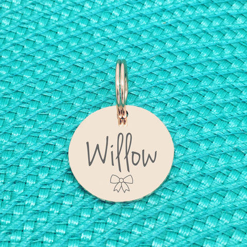 Rose Gold Personalised Dog Tag, Willow Bow Design (Personalised Dog Tag / Personalised Cat Tag)