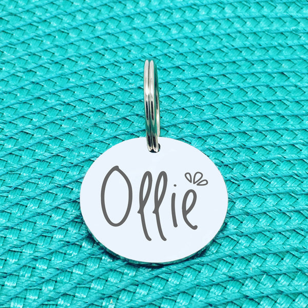 Personalised Pet Tag, Ollie Design with Splash Image (Personalised Dog Tag / Personalised Cat Tag)
