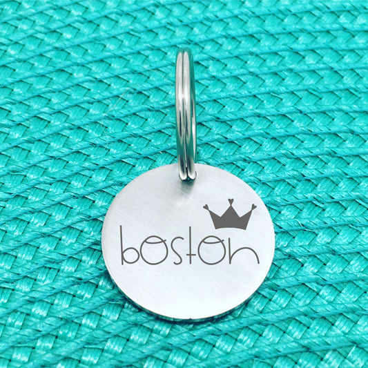 Matte Finish Personalised Pet Tag Boston Design with Crown Image (Personalised Dog Tag / Personalised Cat Tag)