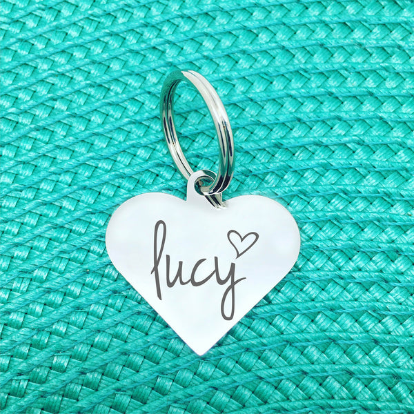 Personalised Dog Tag - Double Sided Heart Shaped Dog Tag - Polly Design