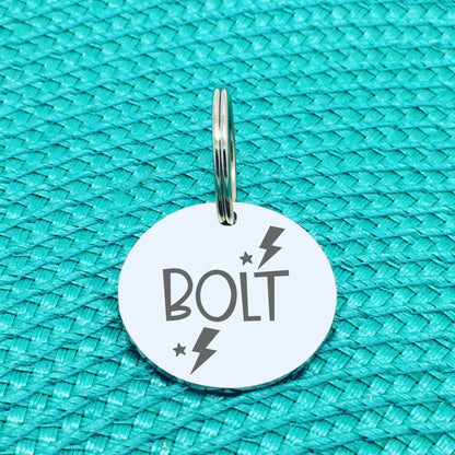 Engraved Personalised Pet Tag, Lightning Bolt Design (Personalised Custom Engraved Dog Tag)