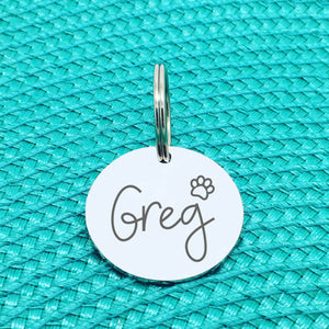 Engraved Personalised Pet Tag, 'Greg' Paw Print Design (Personalised Custom Engraved Dog Tag)