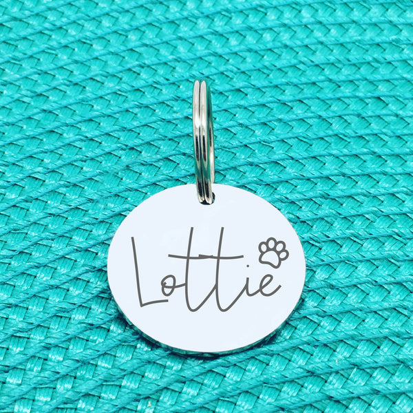 Engraved Personalised Pet Tag, 'Greg' Paw Print Design (Personalised Custom Engraved Dog Tag)