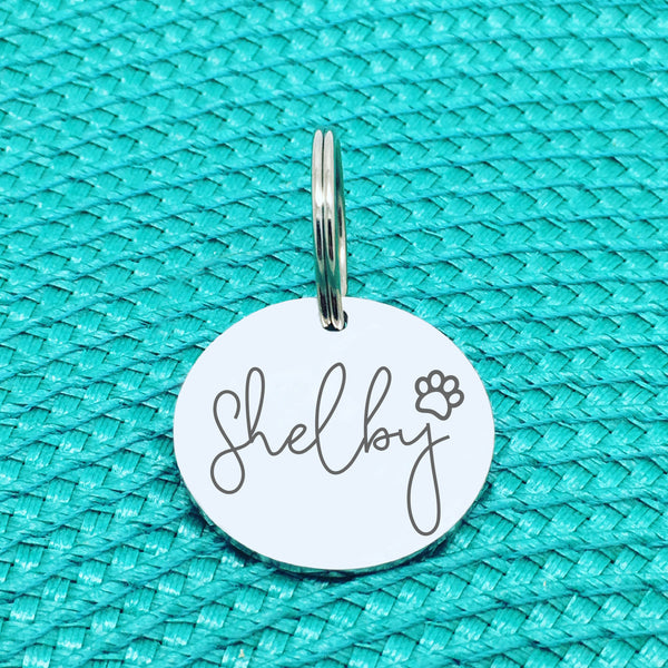 Engraved Personalised Pet Tag, 'Greg' Paw Print Design (Personalised Custom Engraved Dog Tag)