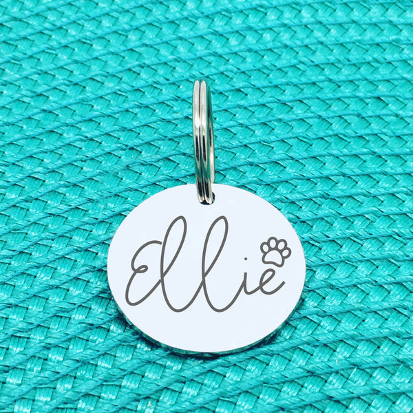 Engraved Personalised Pet Tag, 'Greg' Paw Print Design (Personalised Custom Engraved Dog Tag)