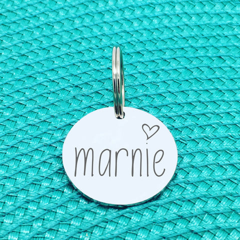 Engraved Personalised Pet Tag, 'Marnie' Heart Design (Personalised Custom Engraved Dog Tag)