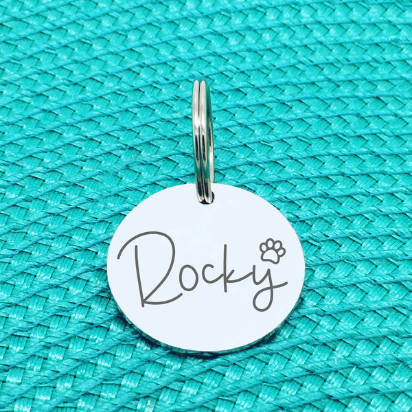 Personalised Pet Tag, Rocky Design with Paw Print Image (Personalised Dog Tag / Personalised Cat Tag)