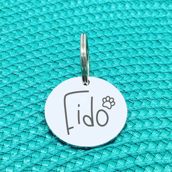 Personalised Pet Tag, Rocky Design with Paw Print Image (Personalised Dog Tag / Personalised Cat Tag)