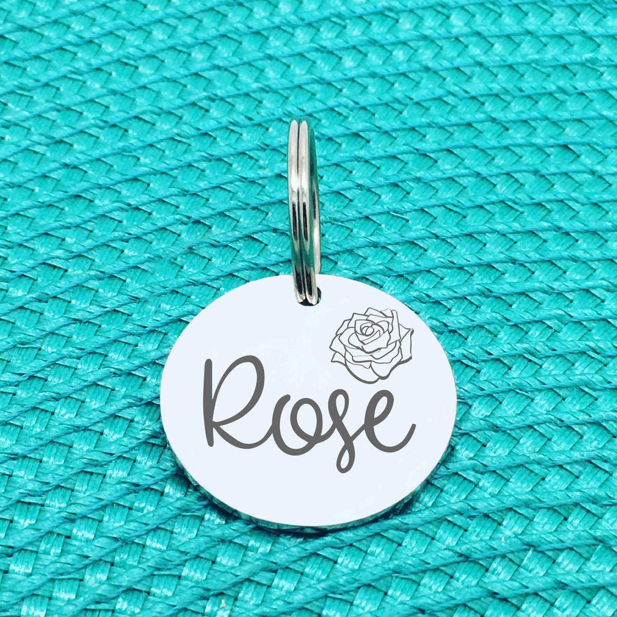 Personalised Pet Tag, 'Rose' Floral Design (Personalised Custom Engraved Dog Tag)