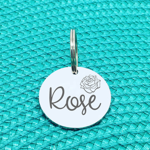 Personalised Pet Tag, 'Rose' Floral Design (Personalised Custom Engraved Dog Tag)