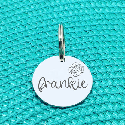 Personalised Pet Tag, 'Rose' Floral Design (Personalised Custom Engraved Dog Tag)