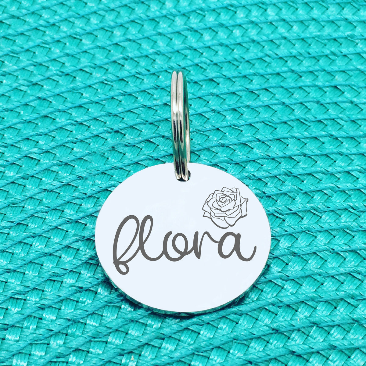 Personalised Pet Tag, 'Rose' Floral Design (Personalised Custom Engraved Dog Tag)