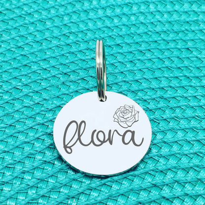 Personalised Pet Tag, 'Rose' Floral Design (Personalised Custom Engraved Dog Tag)