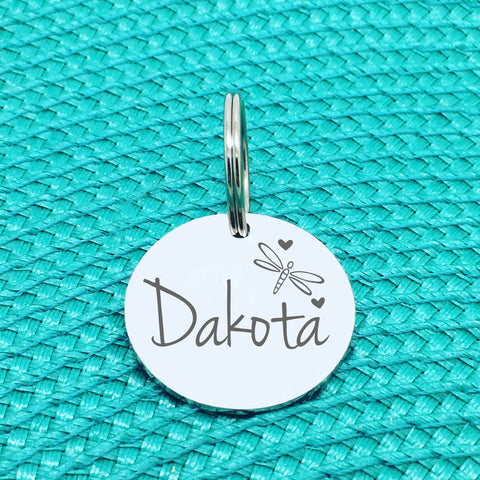 Engraved Personalised Pet Tag, Dragonfly Image Design (Personalised Custom Engraved Dog Tag)