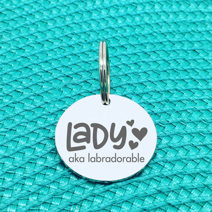 Personalised Pet Tag, 'Lucy' Aka Labradorable Design (Personalised Custom Engraved Dog Tag)