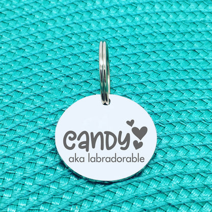 Personalised Pet Tag, 'Lucy' Aka Labradorable Design (Personalised Custom Engraved Dog Tag)