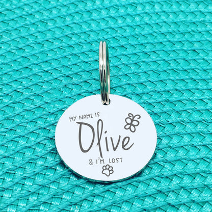 Personalised Pet Tag, 'Olive' I'm Lost Design (Personalised Custom Engraved Dog Tag)