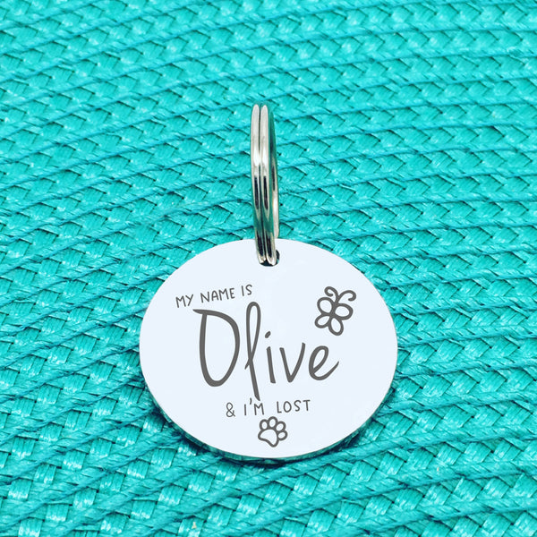 Personalised Pet Tag, 'Olive' I'm Lost Design (Personalised Custom Engraved Dog Tag)