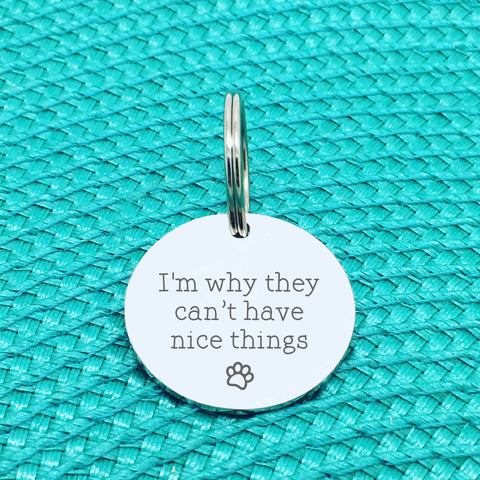 Personalised Pet Tag, 'I'm Why They Can't Have Nice Things' Design (Personalised Custom Engraved Dog Tag)