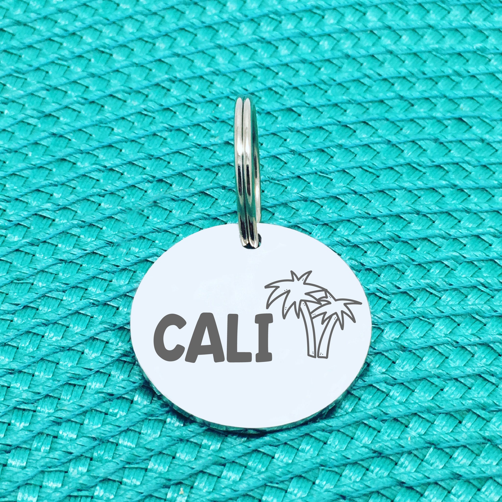 Engraved Personalised Pet Tag, 'Cali' Palm Tree Design (Personalised Custom Engraved Dog Tag)