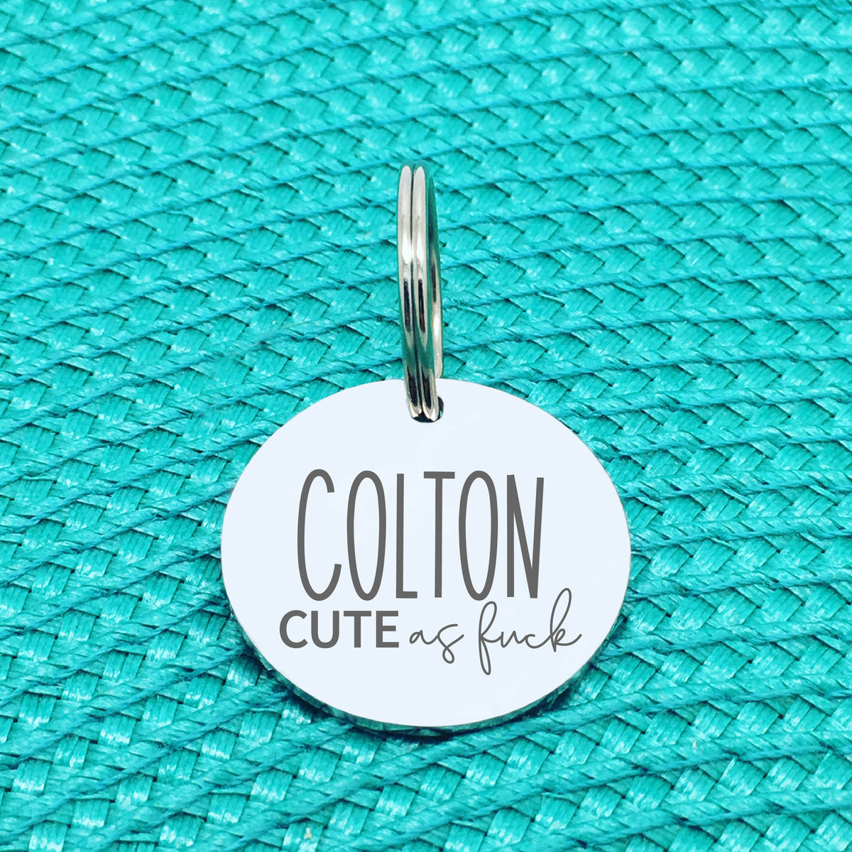 Personalised Pet Tag, 'Cute As Fuck' Design (Personalised Custom Engraved Dog Tag)