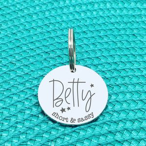 Personalised Pet Tag, 'Short & Sassy' Design (Personalised Custom Engraved Dog Tag)