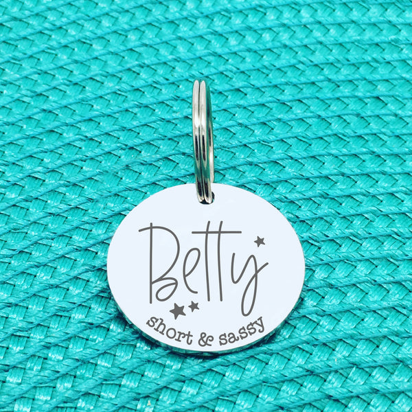 Personalised Pet Tag, 'Short & Sassy' Design (Personalised Custom Engraved Dog Tag)