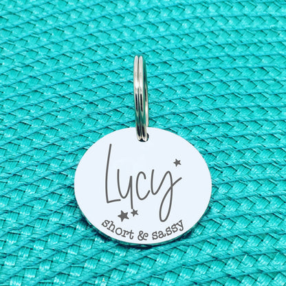 Personalised Pet Tag, 'Short & Sassy' Design (Personalised Custom Engraved Dog Tag)