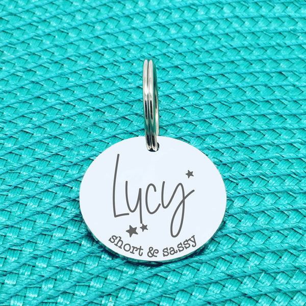 Personalised Pet Tag, 'Short & Sassy' Design (Personalised Custom Engraved Dog Tag)