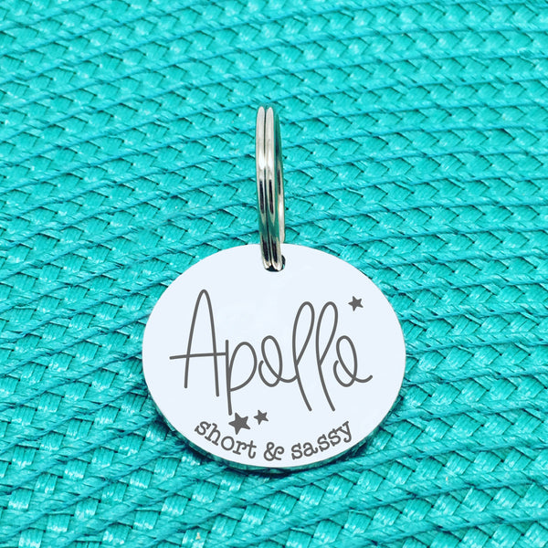 Personalised Pet Tag, 'Short & Sassy' Design (Personalised Custom Engraved Dog Tag)