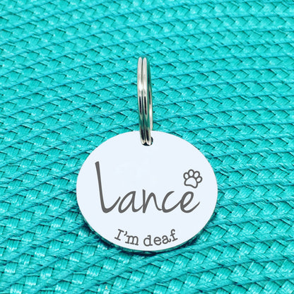 Personalised Pet Tag, 'I'm Deaf' Design (Personalised Custom Engraved Dog Tag)