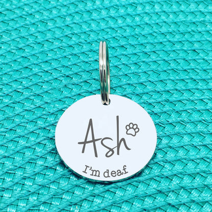 Personalised Pet Tag, 'I'm Deaf' Design (Personalised Custom Engraved Dog Tag)