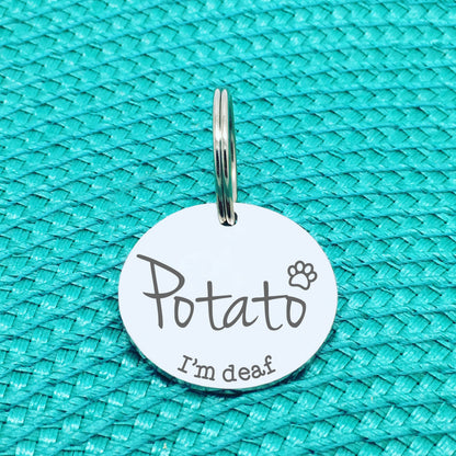 Personalised Pet Tag, 'I'm Deaf' Design (Personalised Custom Engraved Dog Tag)